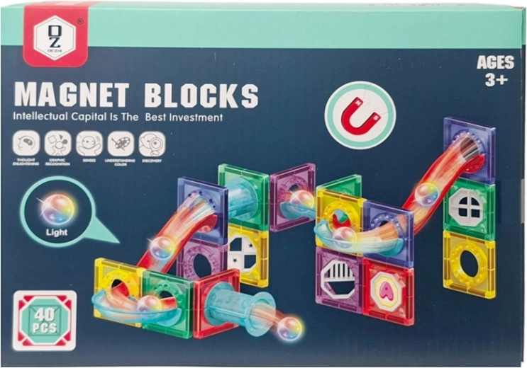 Jeu de construction magnétique avec circuit et billes lumineuses