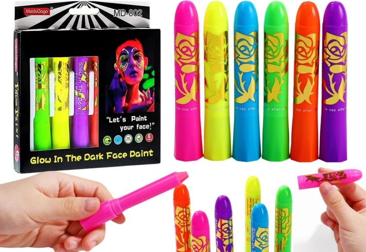 Coffret néon de maquillage pour le visage, crayons fluorescents, 6 pièces