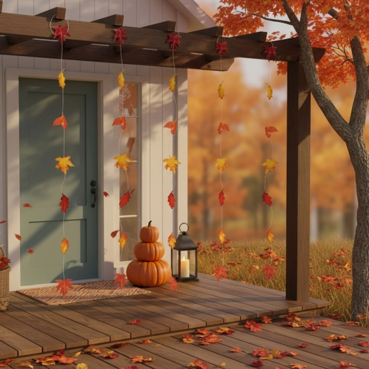 Décoration automnale suspendue avec feuilles tombantes, 2,1 m, 4 pièces