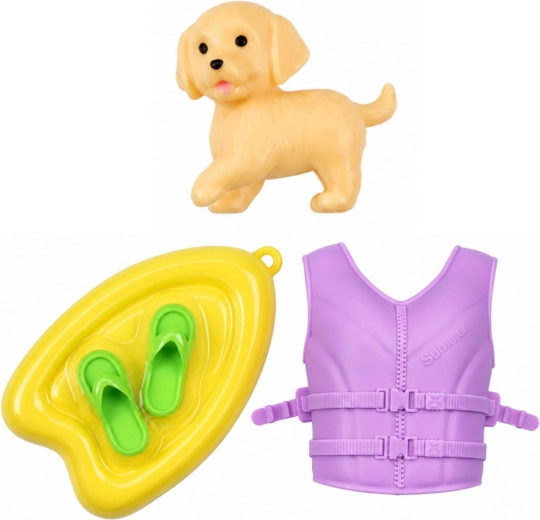 Chiot et accessoires pour s’amuser dans l’eau