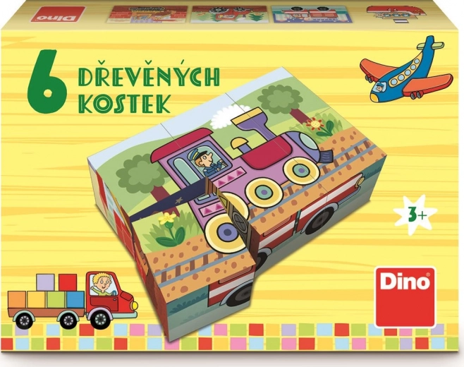 Cubes d’images en bois Dino – Moyens de transport, 6 cubes