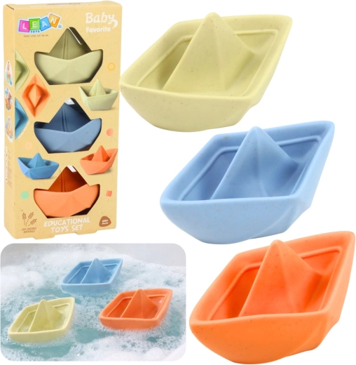 Set de petits bateaux en caoutchouc pour le bain, pastels, 3 pièces