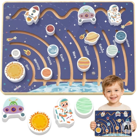 Tooky Toy planche éducative en bois avec système solaire