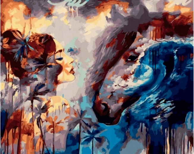 Peinture par numéros sur toile encadrée 50 × 40 cm Vue – femme et cheval