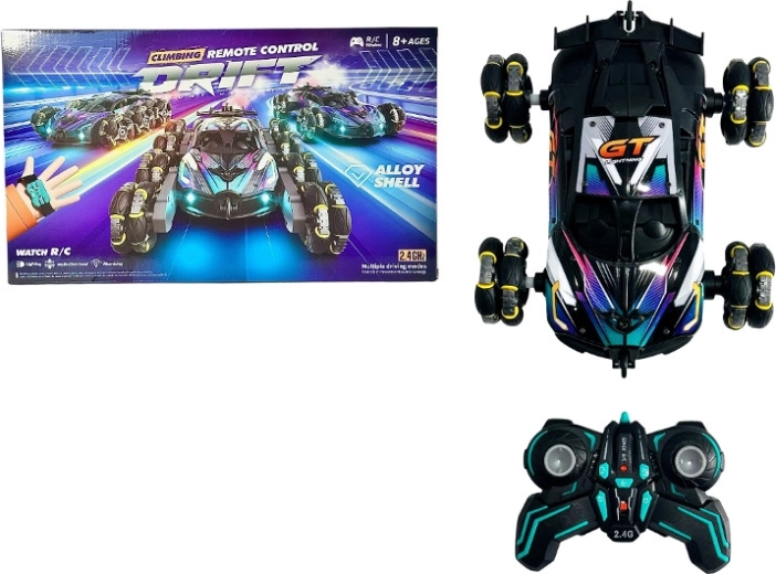 Voiture de sport RC de cascade avec effet de fumée, lumières et son