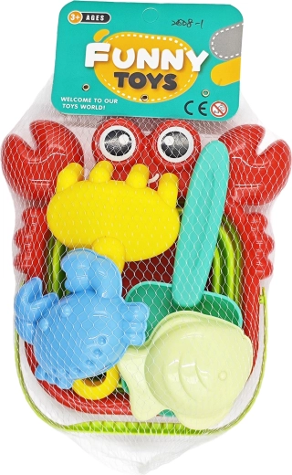 Set de sable avec crabe – seau pliable, pelle, râteau et moules