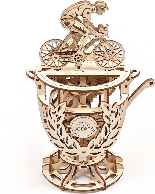 Puzzle 3D mécaniques en bois UGEARS Cycliste – trophée avec mécanisme mobile