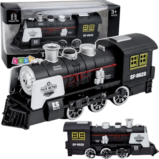 Locomotive à vapeur noire classique avec sons, fumée et capteur d’obstacles