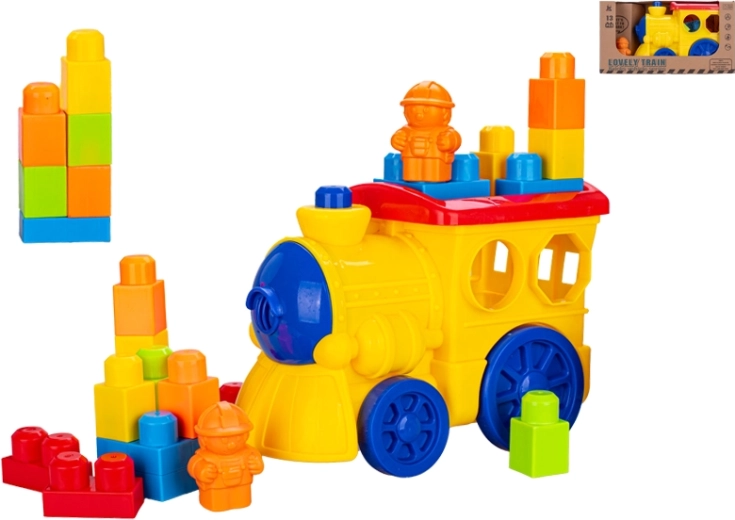 Petit train coloré avec blocs et figurine 28 cm