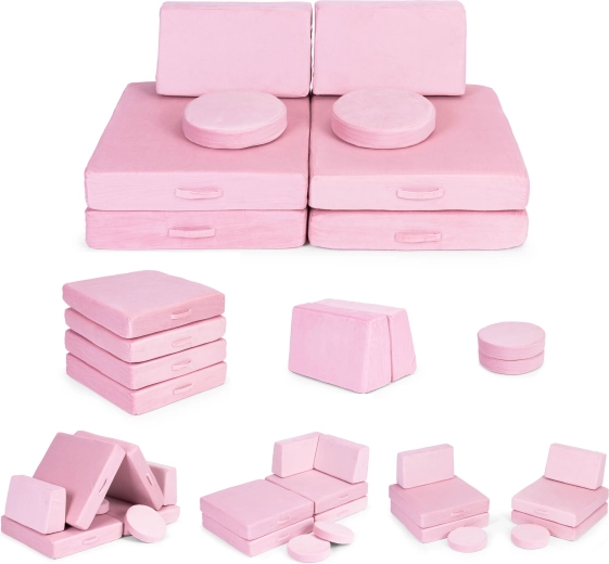 grand canapé modulaire pliant pour enfants, 8 coussins moelleux – rose ECOTOYS