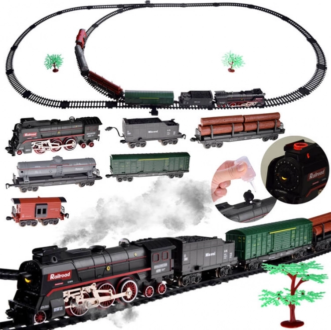 Circuit de train électrique avec fumée et sons 185 × 99 cm