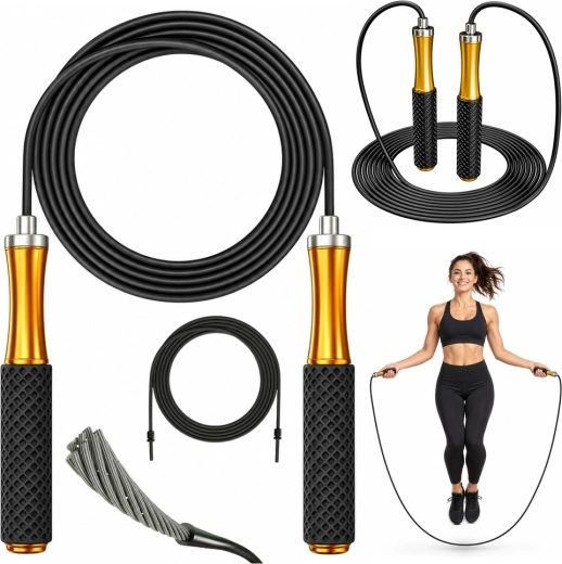 Corde à sauter d’entraînement 3 m avec poignées métalliques et roulements, réglable - 1 pièce