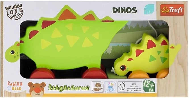 Trefl jouet en bois à tirer dinosaures stégosaures