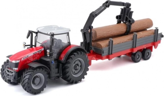 Bburago Farmland tracteur MASSEY FERGUSON 8740S avec chargeur et remorque à bois 10 cm