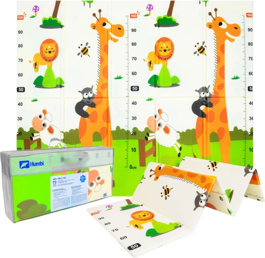 Humbi tapis de jeu pliable réversible en mousse XPE avec animaux et toise 180 × 150 × 1 cm