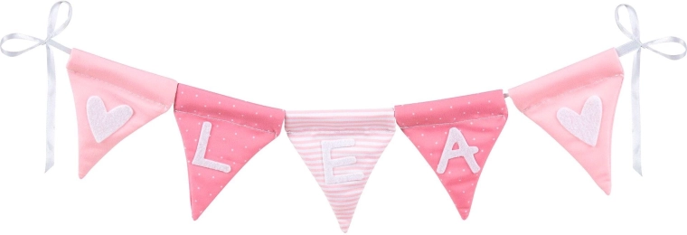 Guirlande textile avec prénom, rose, 10 fanions - 1 pièce