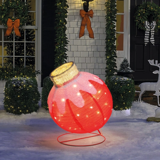 Décoration lumineuse en forme de boule de Noël avec 60 LED, rouge