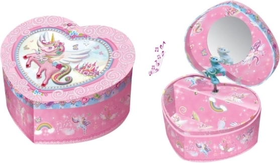 Boîte à bijoux musicale en forme de cœur avec licorne