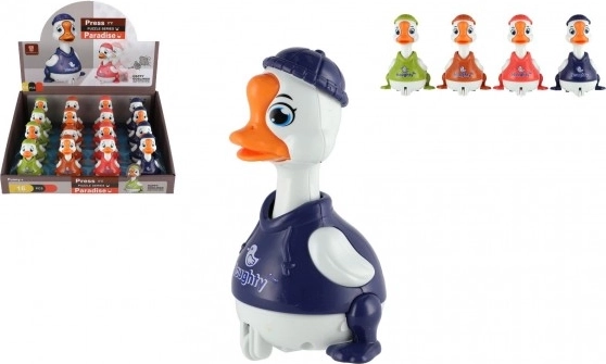 Canard à inertie 9 cm – appuie et pars, 4 couleurs, plastique, boîte de 16 pcs