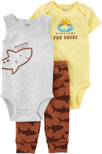 Ensemble 3 pièces Carter’s pour garçons Brown Shark – pantalon de survêtement et 2× bodies (24 mois)