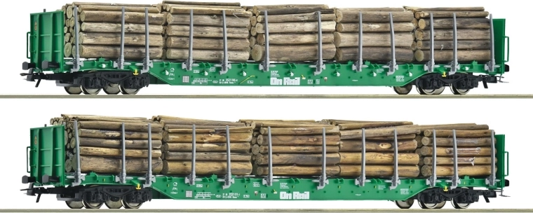 Roco set de wagons à ranchers Rnoos avec chargement de grumes OnRail - 2 pcs