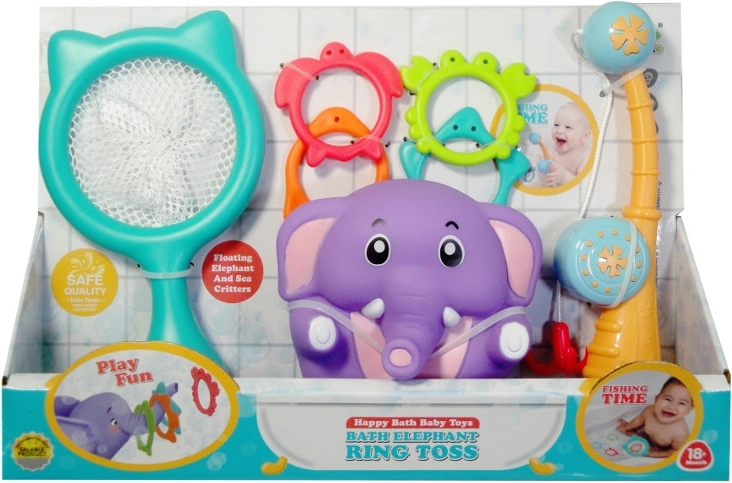 Jouet de bain éléphant avec anneaux et épuisette