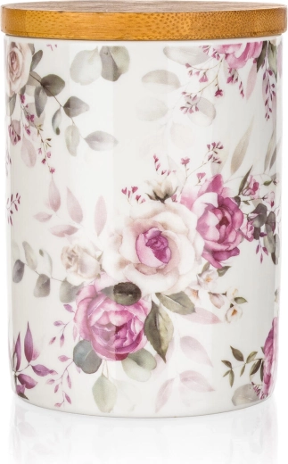 Bocal en céramique avec couvercle en bambou Rose 10 × 13 cm