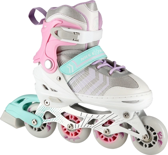Patins ajustables pour enfants 4-en-1 NILS Extreme NH18192 blanc-rose – S (29-33)