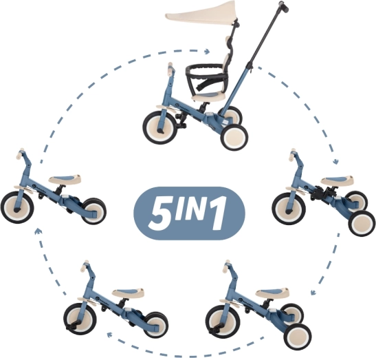 Petite&Mars tricycle multifonction 5-en-1 Turbo Plus bleu océan