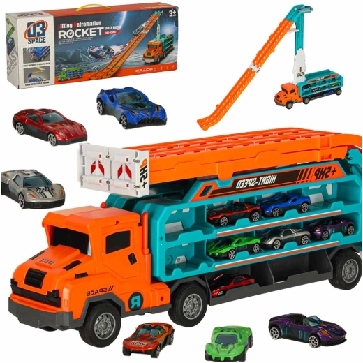 Camion porte-voitures – piste de course à deux voies, orange
