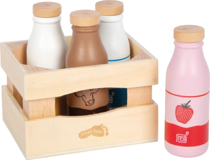 Small foot caisse en bois avec boissons lactées