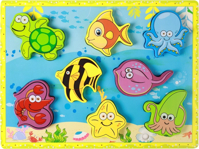 Puzzle encastrement 3D en bois - monde sous-marin, 8 pièces
