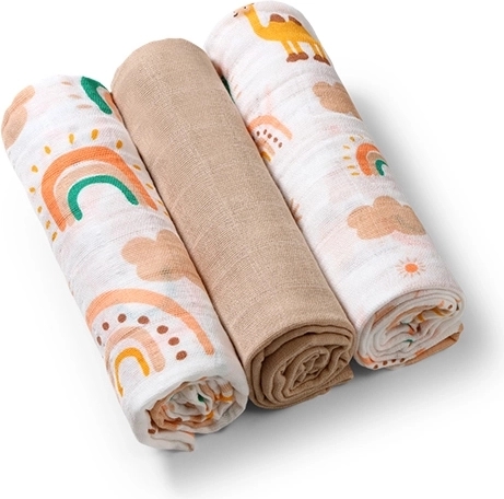 BabyOno langes en mousseline Super Soft 3 pcs – beige
