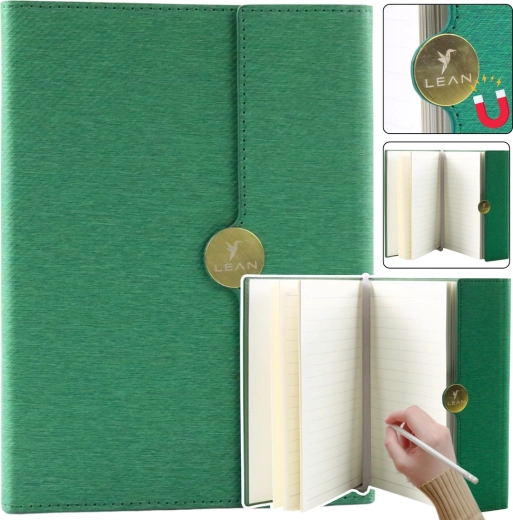 Carnet de bureau vert A5 avec fermeture magnétique et pages lignées