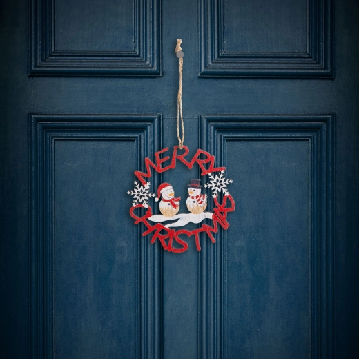 Décoration de Noël en bois, bonhomme de neige rouge, 10 cm