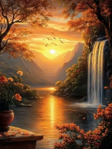 Peinture diamant Norimpex cascade au coucher du soleil 30 × 40 cm