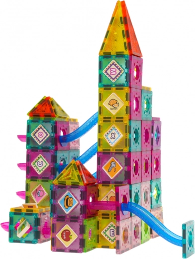 Kit de construction magnétique château avec piste à billes, 139 pièces