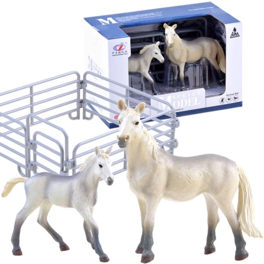 Ensemble de figurines de cheval et de poulain avec enclos – Blanche