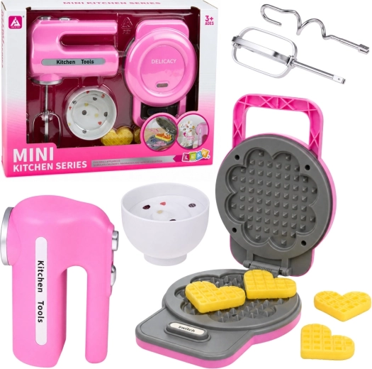 Ensemble de cuisine enfant rose : gaufrier et mixeur à main avec lumières et sons