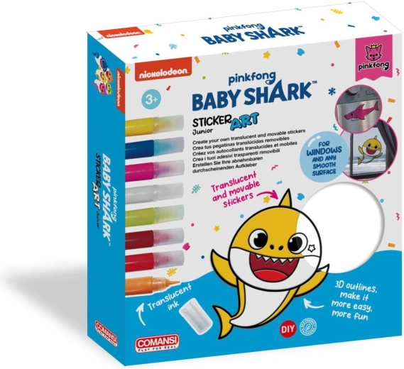 Baby Shark – kit créatif de stickers pour fenêtre et coloriages avec peintures