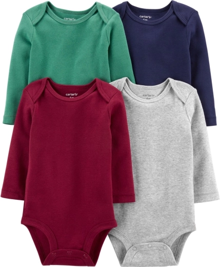 Bodies bébé garçon Carter’s à manches longues multicolores, lot de 4, taille 56 (NB)