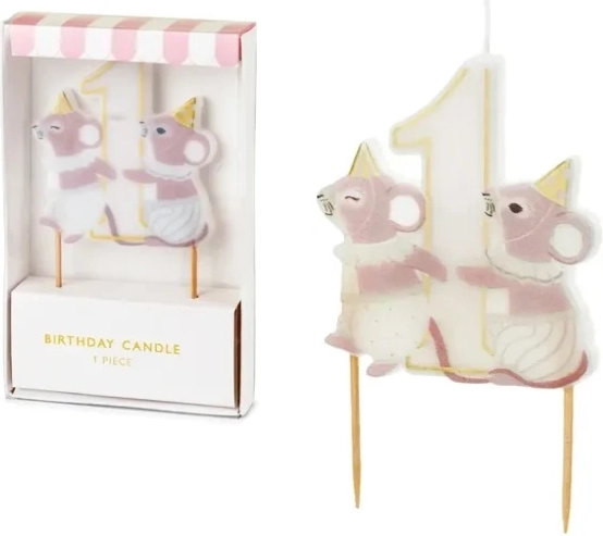 Bougie d’anniversaire chiffre 1 Myszki 7,5 cm (mix) - 1 pièce
