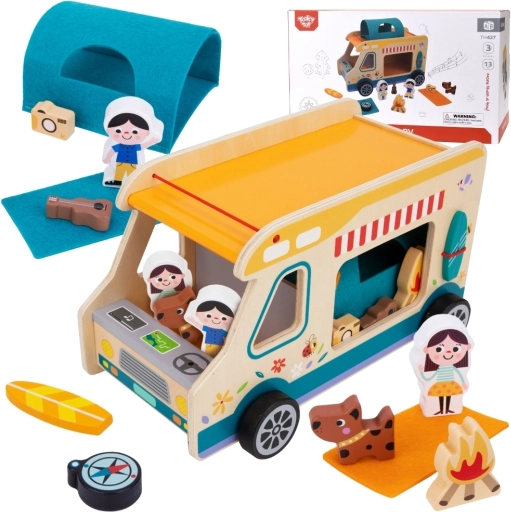 Caravane en Bois de Tooky Toy avec Figurines de Camping