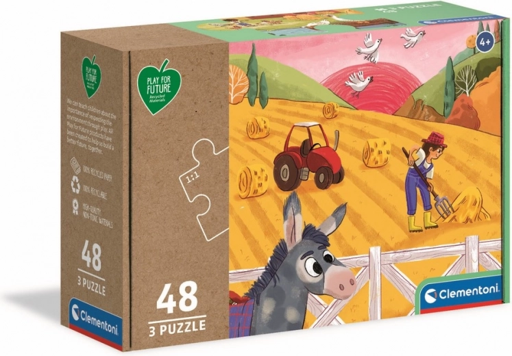 Puzzle CLEMENTONI Play for Future – Animaux de la ferme 3 × 48 pièces