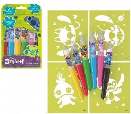 Feutres à souffler avec pochoirs Lilo & Stitch, set de 6 pièces en boîte 12 × 19 cm