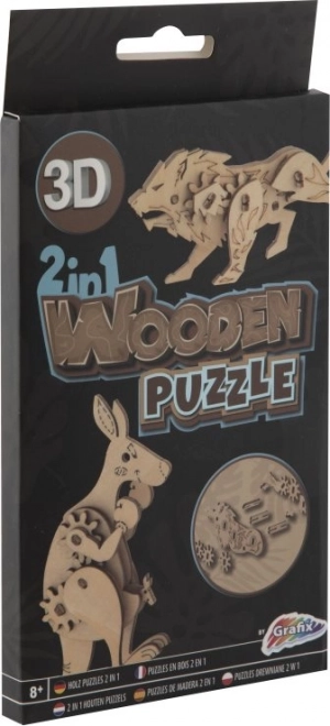 Puzzle 3D en bois 2-en-1 kangourou et lion GRAFIX