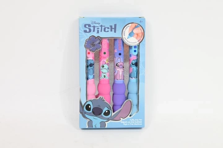 Disney Stitch – lot de 4 stylos pastel avec prise en main douce et « pelucheuse »