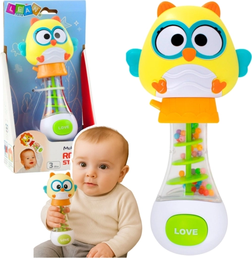 Hochet pour bébé hibou avec billes colorées 17 cm