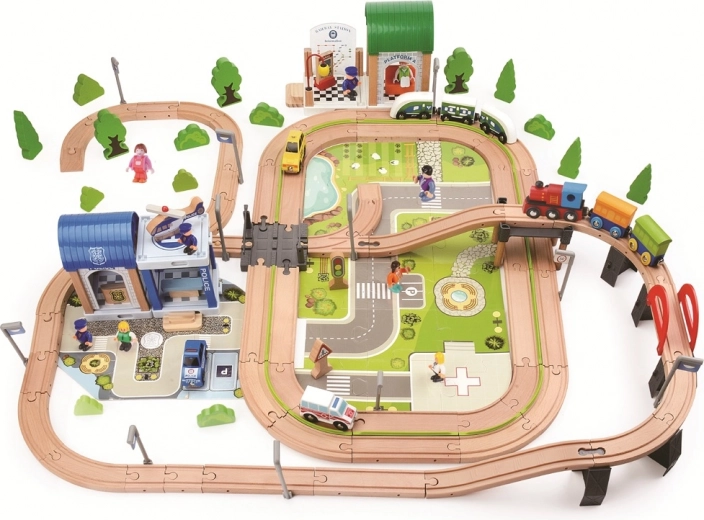 2Kids Toys circuit de train en bois ville et village 200 pièces