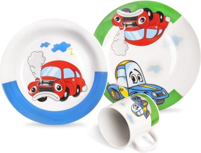 Set petit-déjeuner enfant en porcelaine Orion voiture 3 pièces
